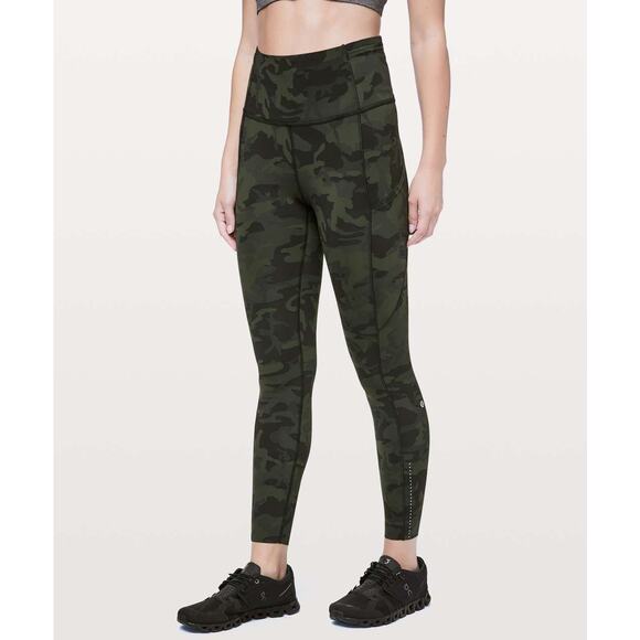 Lululemon Fast & Free Tight Size 2 Incognito Camo Multi Gator Green Run Gym - Picture 1 of 7